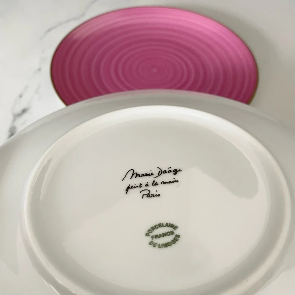SET of 2 Pink Dessert Plates - Marie Daage Limoges